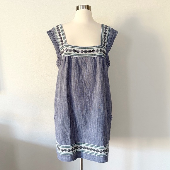 Faherty Hailee Embroidered Dress Navy Jacquard Large L - Picture 4 of 9